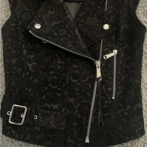 Diesel Black Tooled Leather Motorcycle Vest XS/S New - Picture 2 of 8